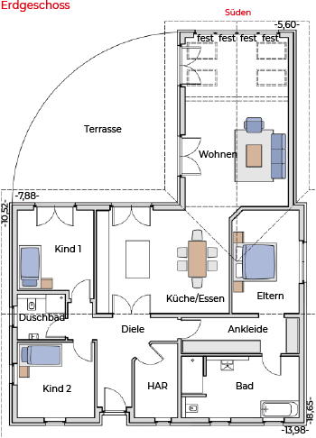 Grundriss Bungalow Weissensee Erdgeschoss